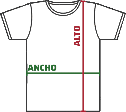 Dibujo de una remera: el ancho se mide de axila a axila y el alto, del hombro al ruedo.
